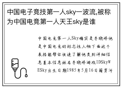 中国电子竞技第一人sky一波流,被称为中国电竞第一人天王sky是谁